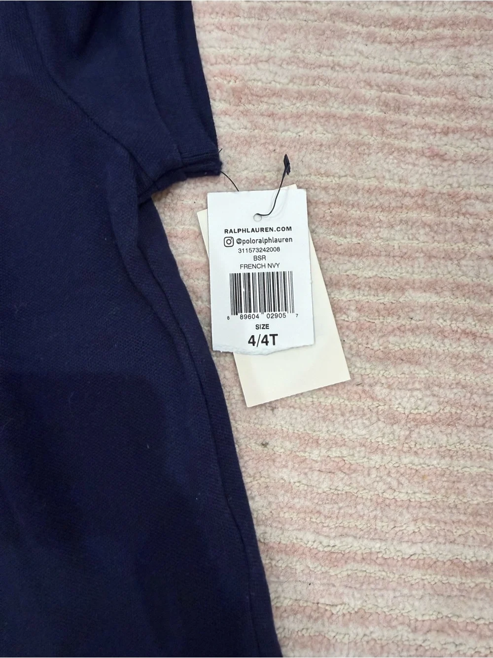 Ralph Lauren Girls' Navy Short Sleeve Polo with Light Pink Pony